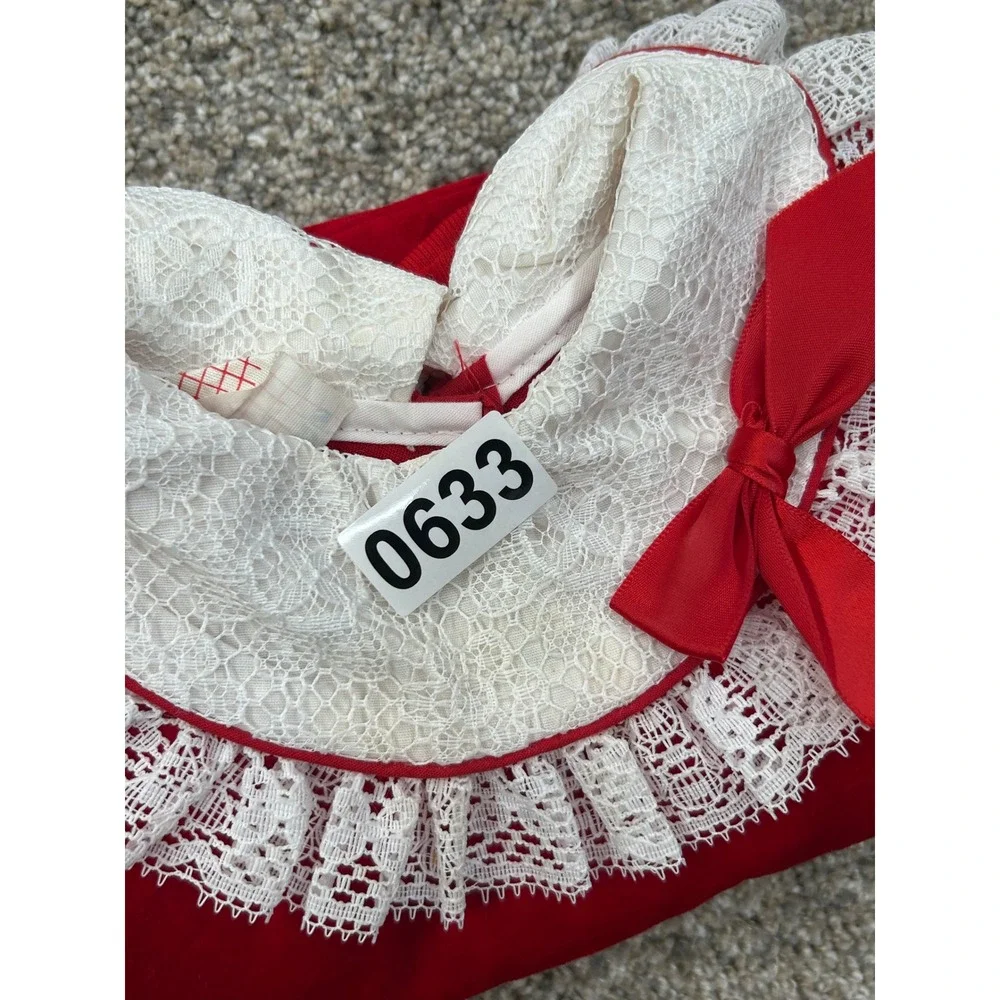 Vintage New York Kids Red Velour Lace Collar Outfit Set 24MO Holiday USA #0633